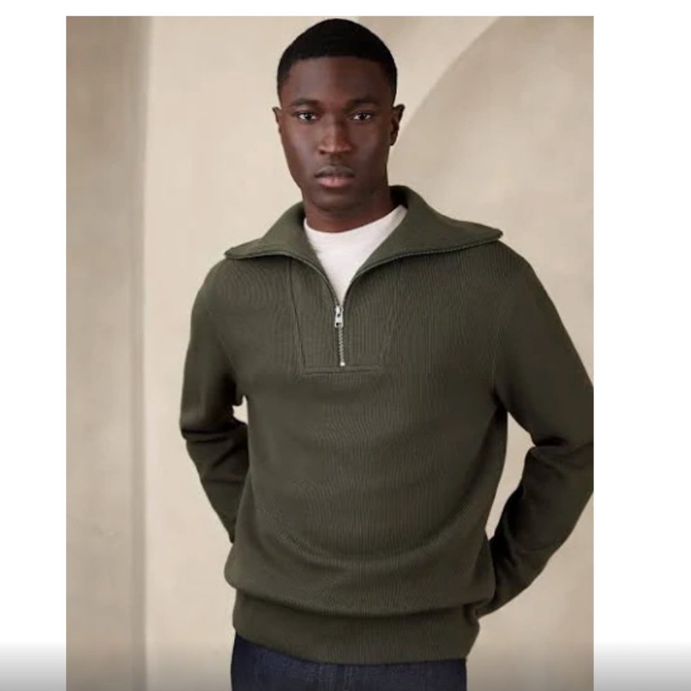 NWOT Banana Republic FRENCH RIB HALF-ZIP Pullover Sweater - Picture 1 of 3